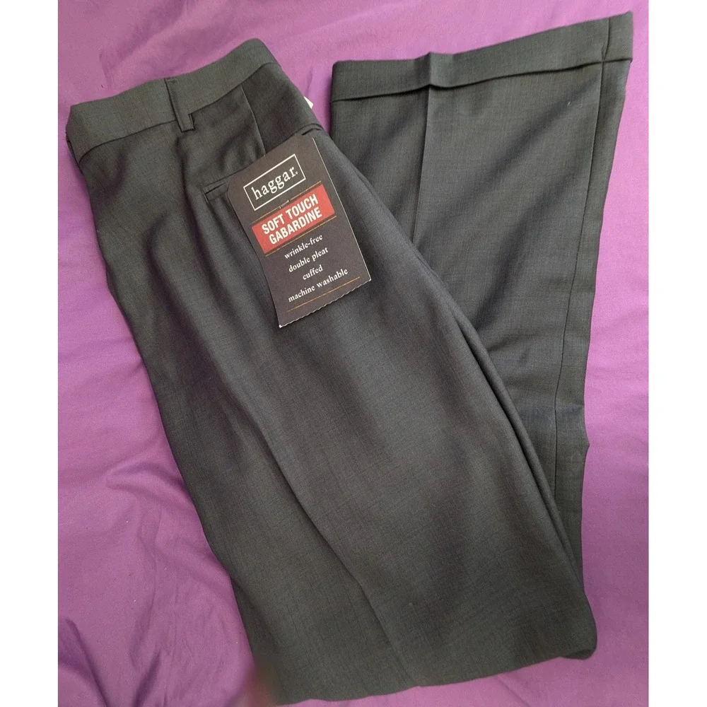 Haggar Black Label NWT Dress Pants Mens 36x32 Double Pleated Cuffed Gray